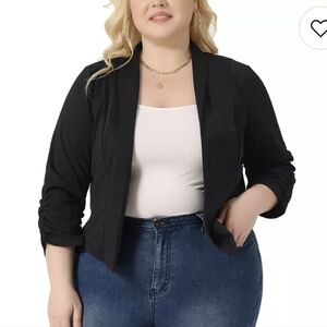 Cropped Black Open Blazer 1X